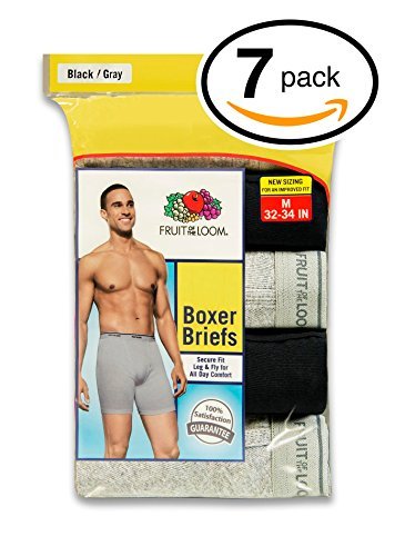 Fruit of the Loom Men's 7Pack Black Grey Boxer Briefs 100% Cotton Underwear 2XL