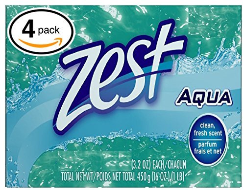 (PACK OF 4 BARS) Zest AQUA Deodorant Bar Soap with Vitamin E. All-in-one exfoliating & moisturizing soap Leaves Skin Smooth & Radian! Great for Hands, Face & Body! (4 Bars, 3.20oz Each Bar)