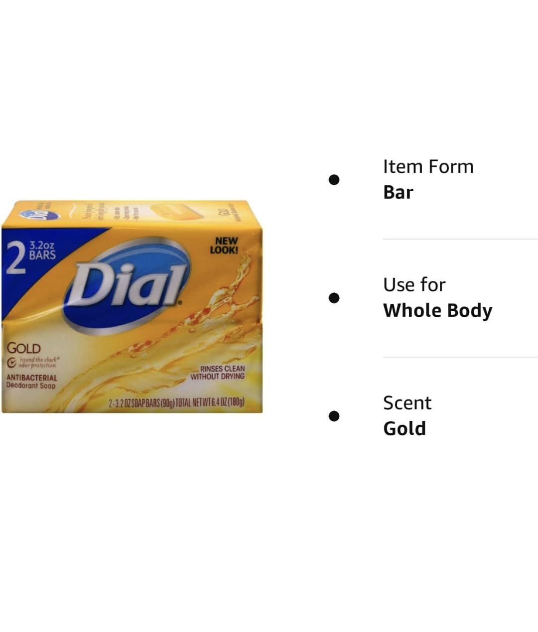 Gold Antibacterial Deodorant Soap - Round The Clock Ordor Protection, 2 Bars