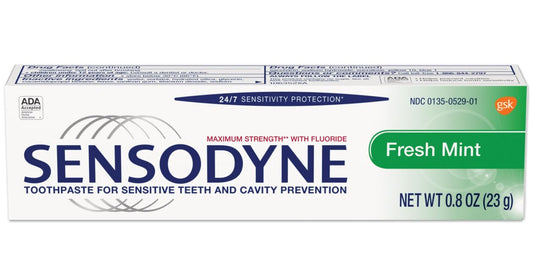 Sensodyne Fresh Mint Sensitive Toothpaste, ADA Accepted Toothpaste for Cavity Prevention and Sensitive Teeth Treatment, Travel Size - 0.8 Ounces (Pack of 4)