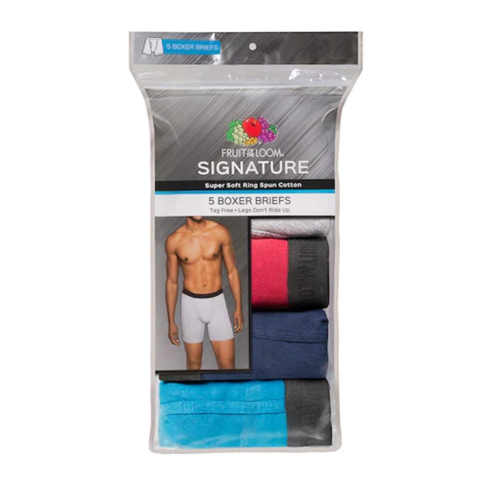 Fruit of the Loom Men's Boxer Briefs Signature Collection 5-Pack Super Soft Ring Spun Cotton