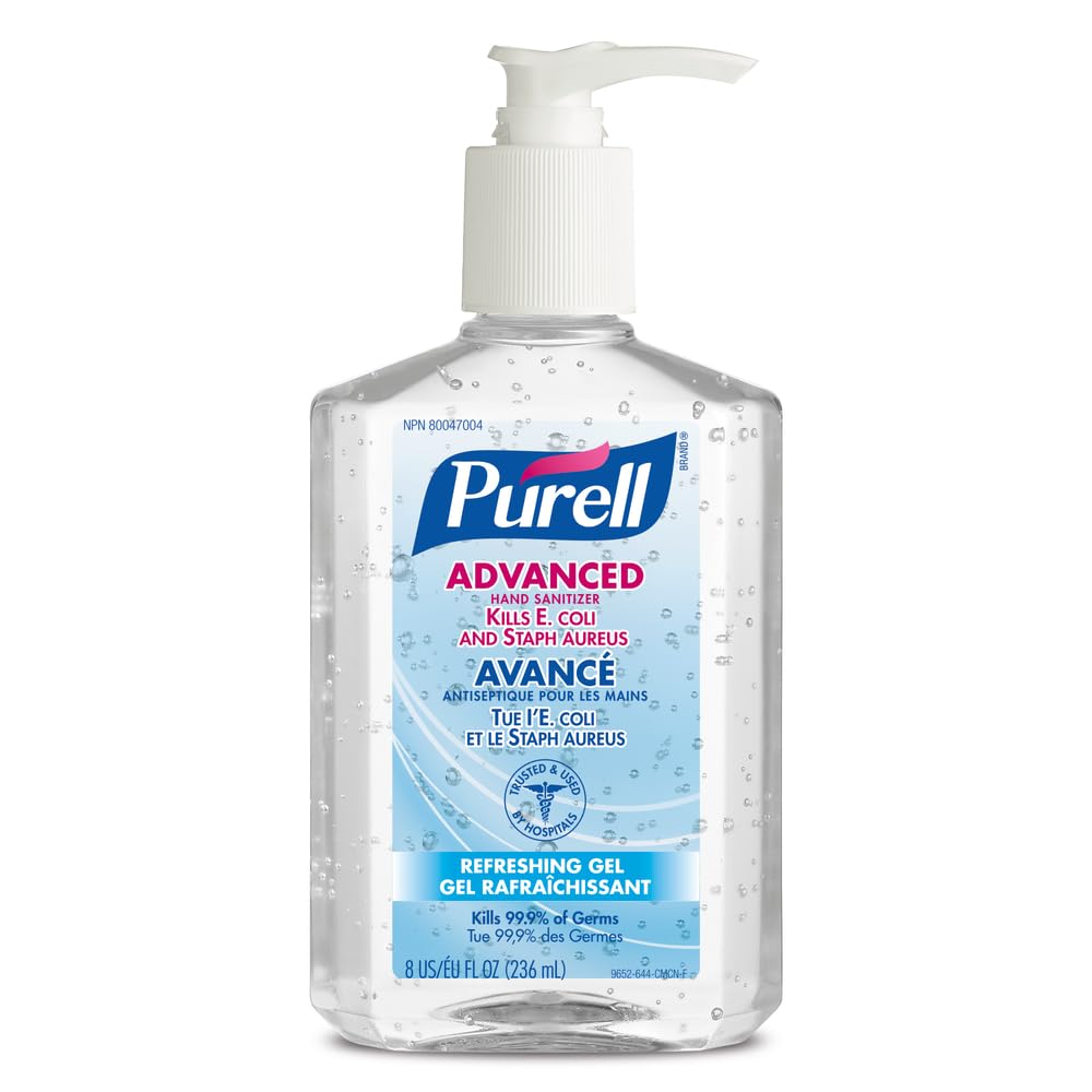 Purell Advanced Hand Sanitizer Refreshing Gel, Clean Scent, 8 fl oz Pump Bottle (Pack of 12), 9652-12