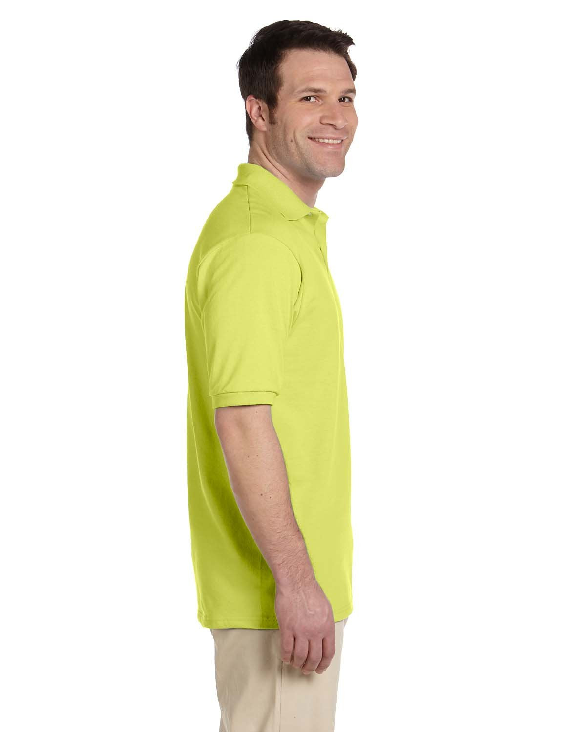 Jerzees Men's 2 Button Placket Welt Knit Collar Polo Shirt, Small, Safety Green