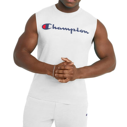 Champion Mens Muscle Tank, Classic Graphic Tee, Sleeveless T-shirt For (Reg. Or Big & Tall), Granite Heather Script, X-Large US