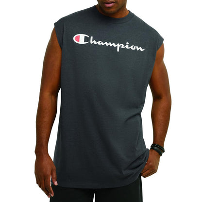 Champion Mens Muscle Tank, Classic Graphic Tee, Sleeveless T-shirt For (Reg. Or Big & Tall), Granite Heather Script, X-Large US