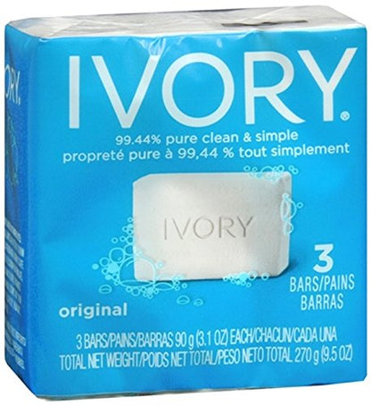 (PACK OF 3 BARS) Ivory ORIGINAL SCENT Bar Soap for Men & Women. 99.44% PURE! Free of Dyes & Heavy Perfumes! Healthy Skin for Hands, Face & Body! (3 Bars, 3.10oz Each Bar)
