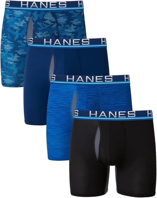 Hanes Sport Men's Total Support Pouch X-Temp Cooling Boxer Briefs, 4-Pack Assorted Colors S