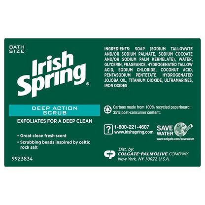 Irish Spring Deep Action Smoothening,Moisturizing,Exfoliating Scrub Bar Soap 3 Pack
