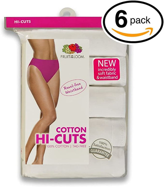 Fruit of the Loom Women's 6Pack White Hi Cuts Briefs Underwear Panties 6