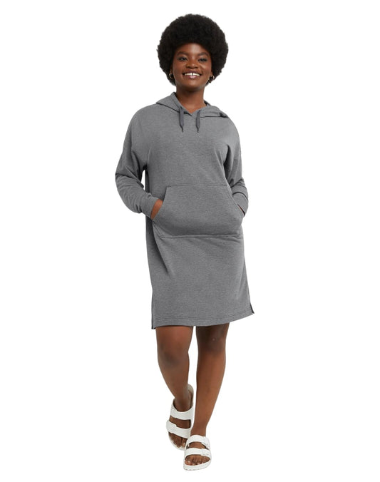 Hanes Comfortblend Women's Standard Originals Soft Brushed Hoodie, Fleece Hooded Dress with Kanga Pocket, Plus, Charcoal Heather