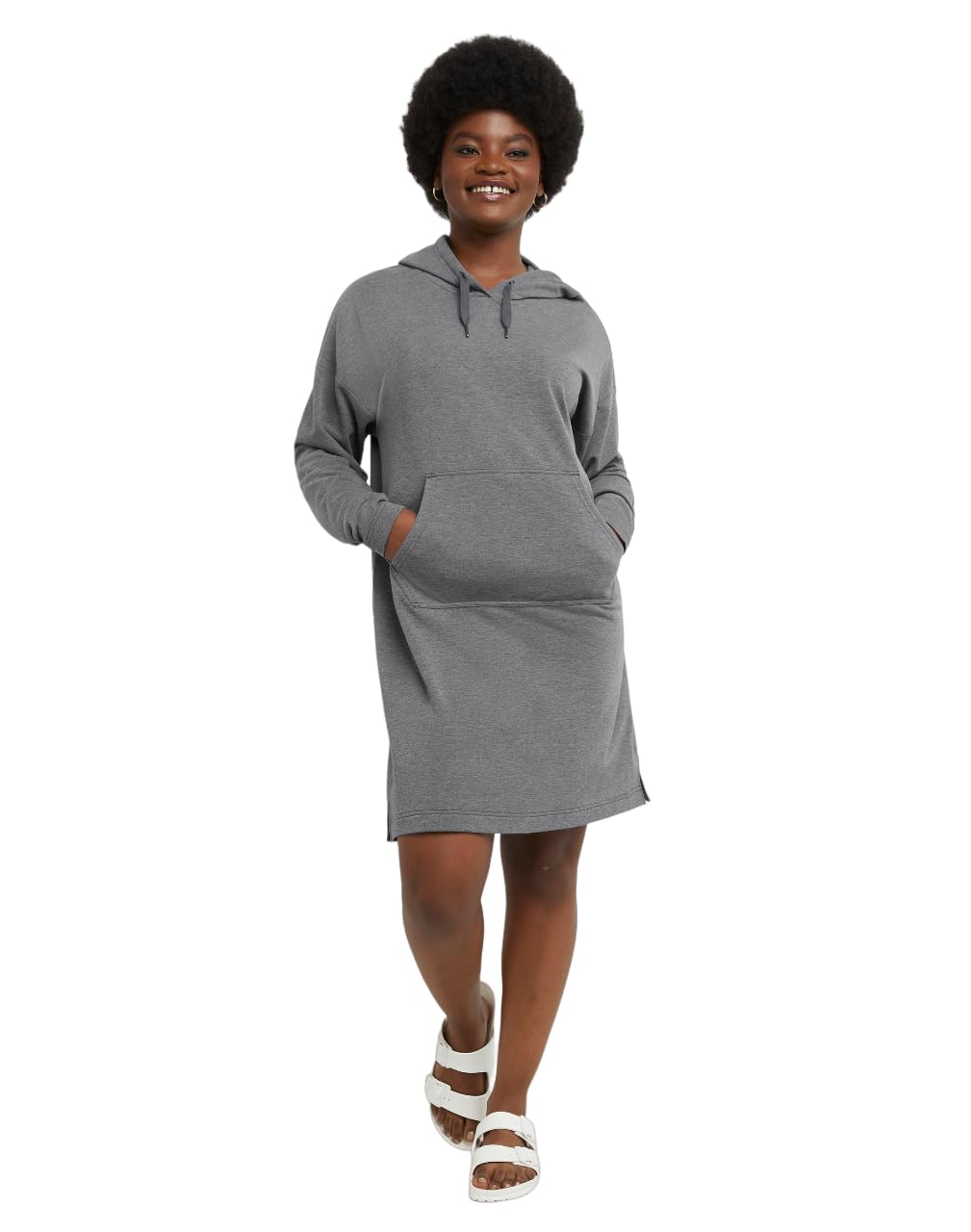 Hanes Comfortblend Women's Standard Originals Soft Brushed Hoodie, Fleece Hooded Dress with Kanga Pocket, Plus, Charcoal Heather