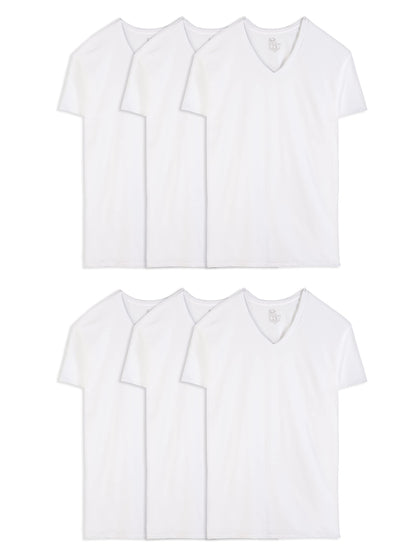 Fruit of the Loom Men's Eversoft Cotton Stay Tucked V-Neck T-Shirt, Regular-White-6 Pack, XX-Large
