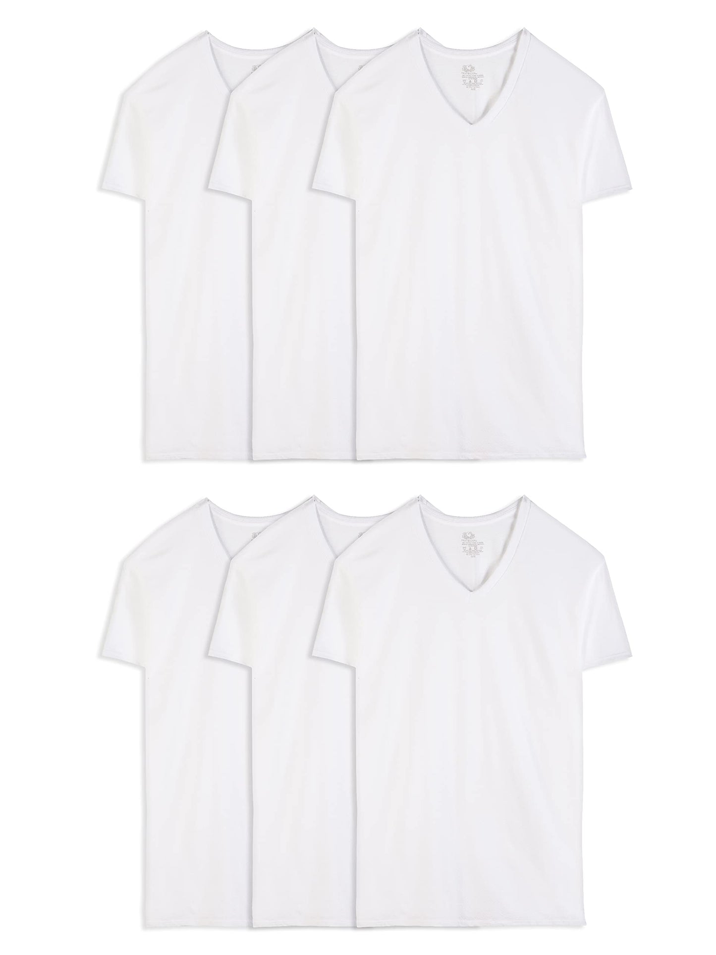 Fruit of the Loom Men's Eversoft Cotton Stay Tucked V-Neck T-Shirt, Regular-White-6 Pack, XX-Large