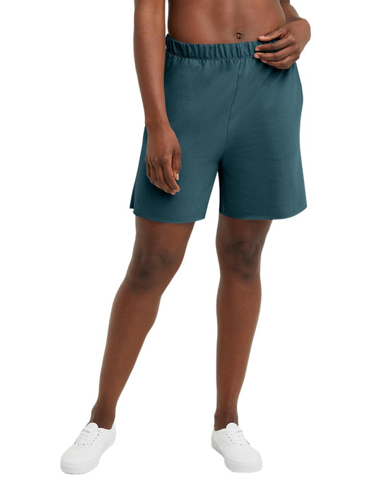Hanes Comfortblend Women's Originals French Terry, Lightweight Fleece Raw Edge Hem Shorts, 5", Available in Plus, Cactus