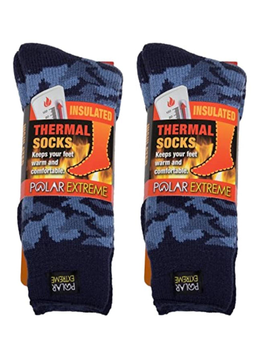 Polar Extreme Insulated Thermal Socks - Blue Camouflage (Pack of 2)