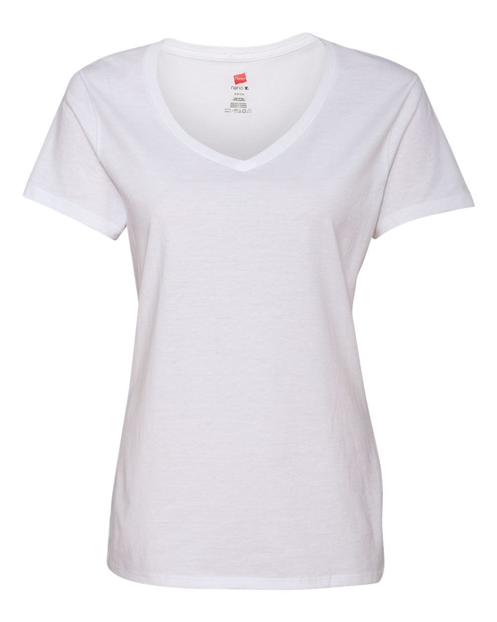 Hanes Ladies Perfect-T Cotton V-Neck T-Shirt. ,WHITE,XS