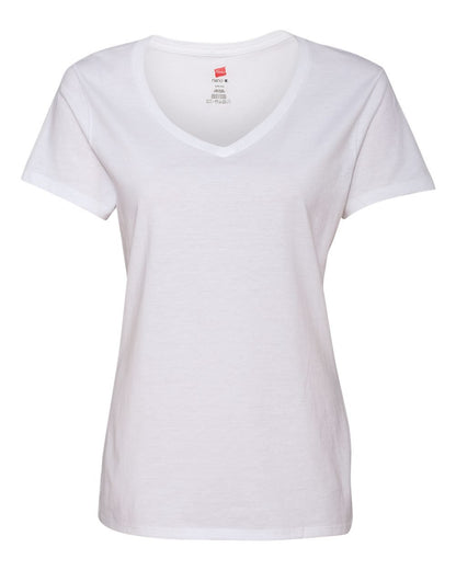 Hanes Ladies Perfect-T Cotton V-Neck T-Shirt. ,WHITE,XS
