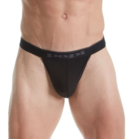 Papi Men's 3-Pack Cotton Stretch Thong, Black/Cobalt/Blue, Small