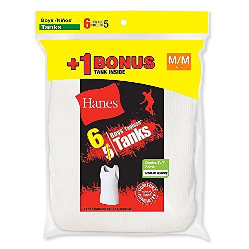 Hanes B372a6 Boys Tagless Comfortsoft A-Shirt - White - L