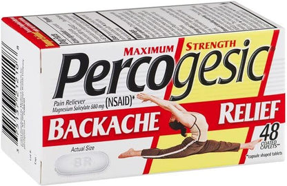 Percogesic Backache Relief Pain Reliever, Maximum Strength, 48 Tablets (3 Pack)