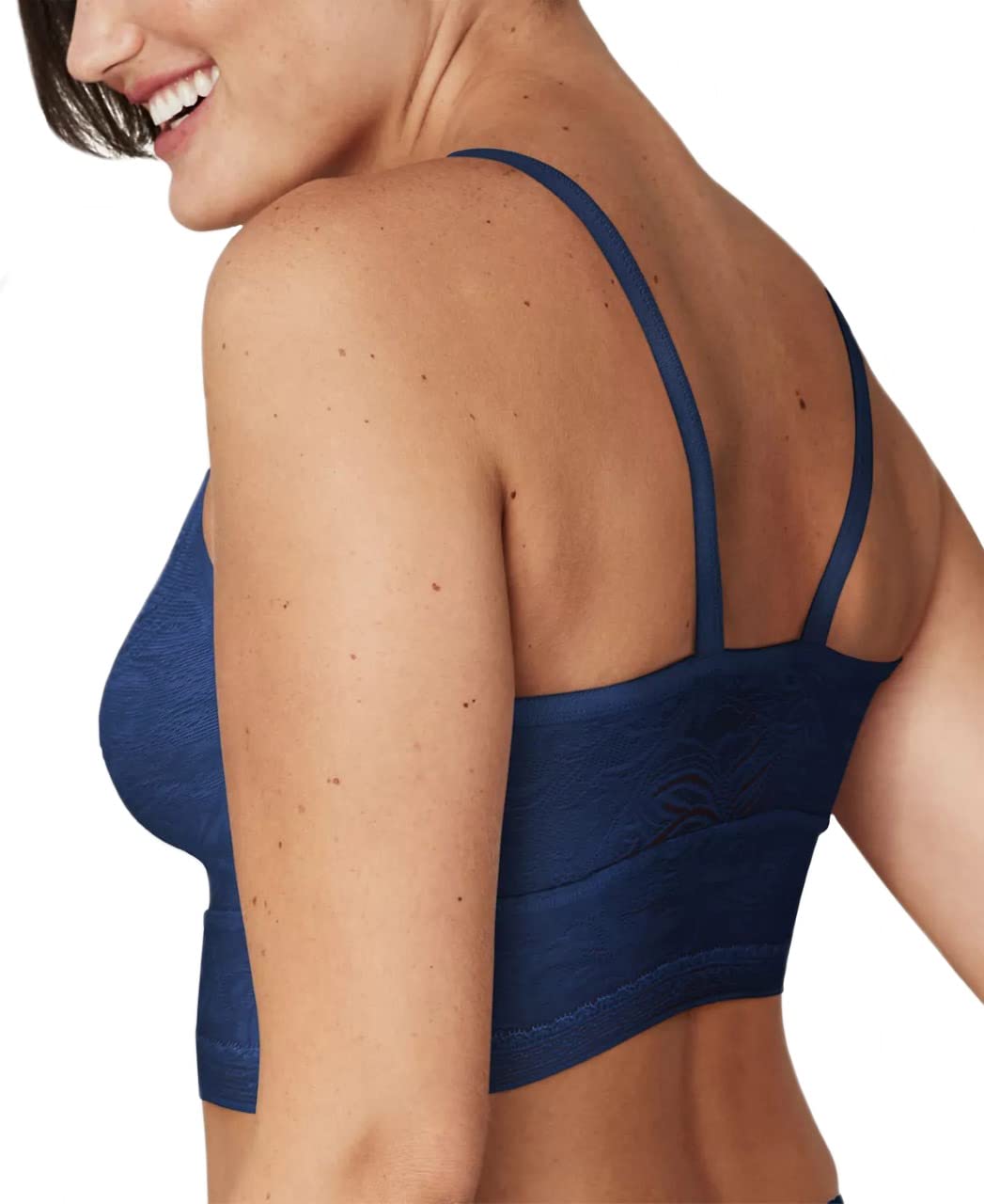 Maidenform Women's All-Over Lace Longline Bralette, Navy, Large