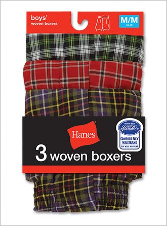 Hanes Boy's Red Label Woven Boxers, B841WF, 3-Pack, Assorted Plaid, Medium (10-12)