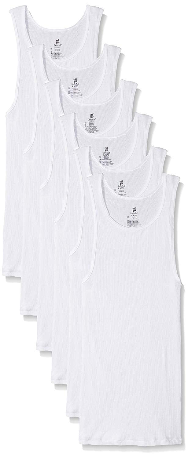 Hanes Men's FreshIQ Tagless ComfortSoft White Undershirt 6-Pack (XXXXX-Large, White)