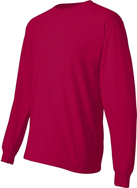 Hanes Long Sleeve Beefy-T T-Shirts (Large, Deep Red)