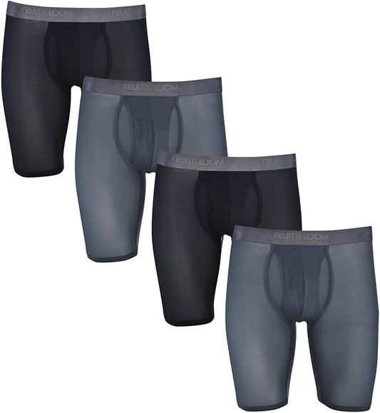 Fruit of the Loom Men's 4 Pack Everlight Boxer Briefs Breathable Nylon/Spandex Blend (X-Large (40-42)) (X-Large (40-42)) Black/Gray
