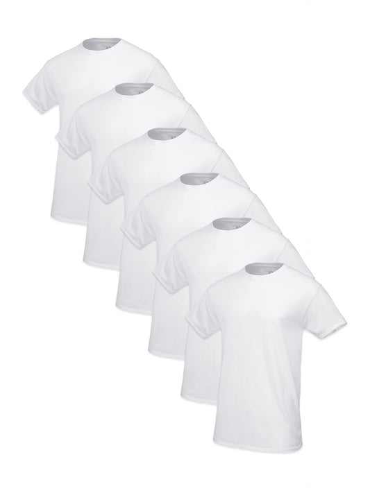 Fruit of the Loom Men's Tag-Free Cotton Undershirts, Tall Man-Crew-6 Pack White, X-Large