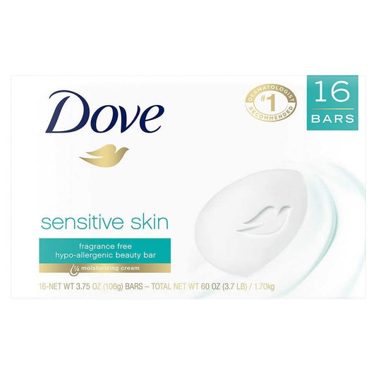 PACK OF 16 BARS Dove Unscented Beauty Soap Bar: SENSITIVE SKIN