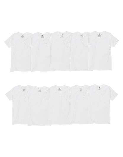 Hanes Men's White V-Neck Super Value 10-Pack, Best Cotton Undershirts, Stay-Tucked T-Shirts