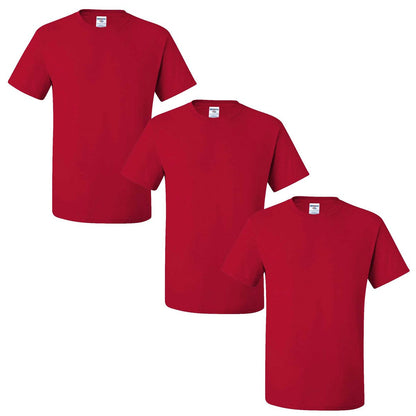 Jerzees Men's Black Heather Adult Short Sleeve Tee 3 Pack, Vintage Red, Large