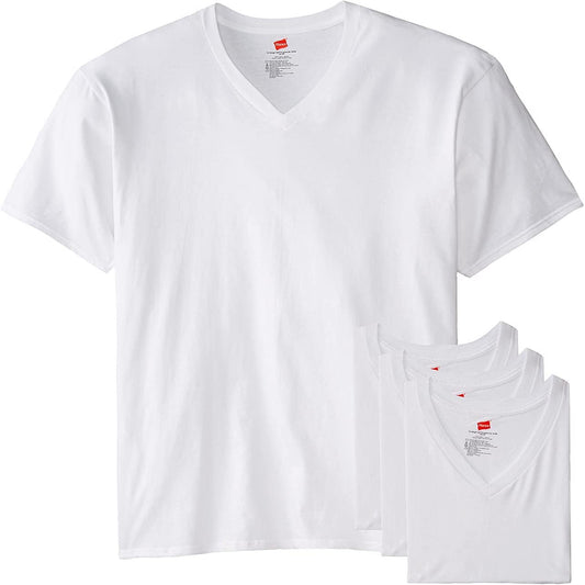 Hanes Men’s Tall 100% Cotton V-Neck Undershirts, Tagless, Ultra Comfort, 6X-Large Tall, White - 5 Pack