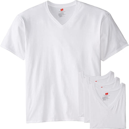 Hanes Men’s Tall 100% Cotton V-Neck Undershirts, Tagless, Ultra Comfort, 5X-Large Tall, White - 5 Pack
