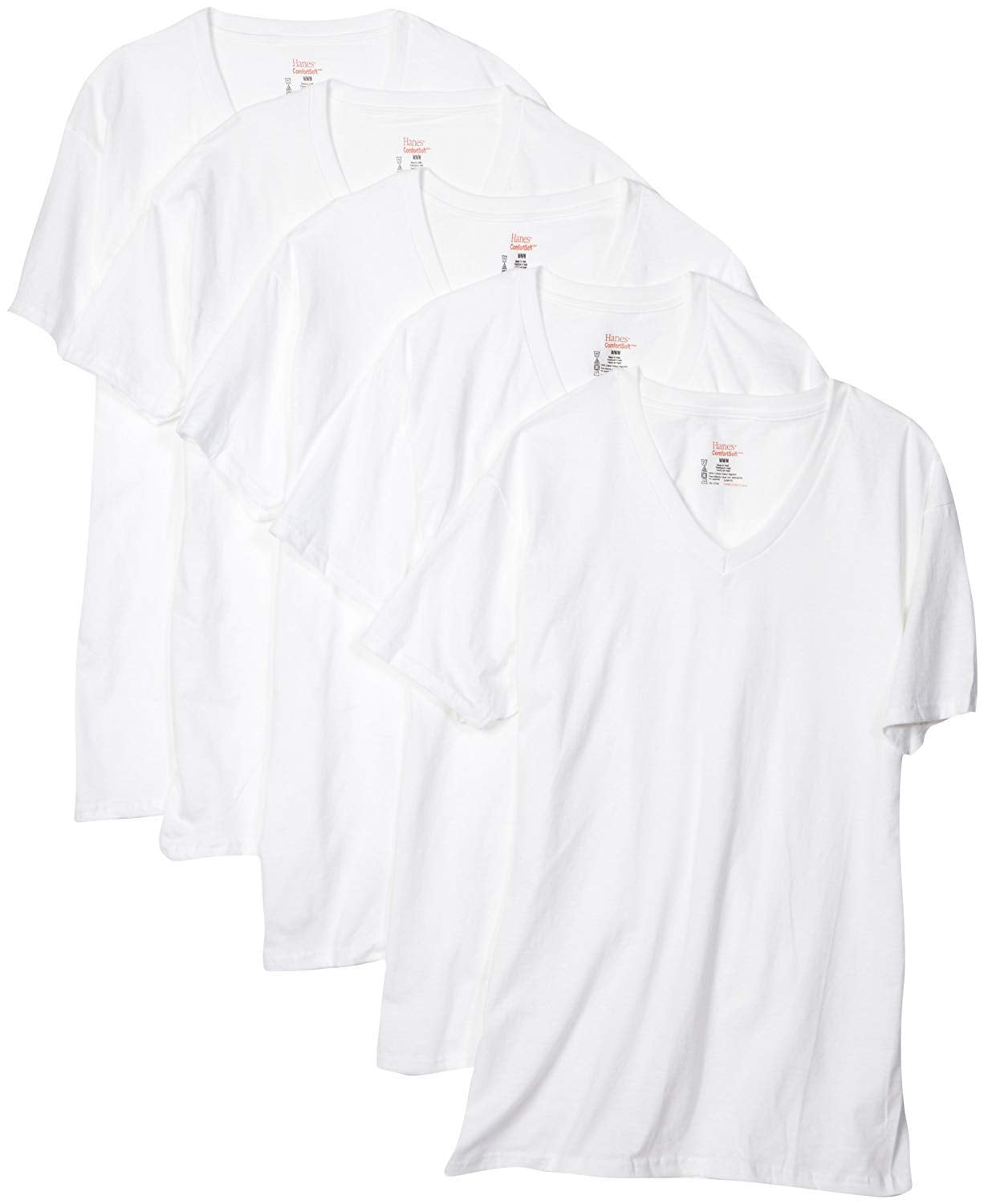 Hanes Ultimate Men's 5-Pack ComfortSoft V-Neck Tee (White, XX-Large/Tall)