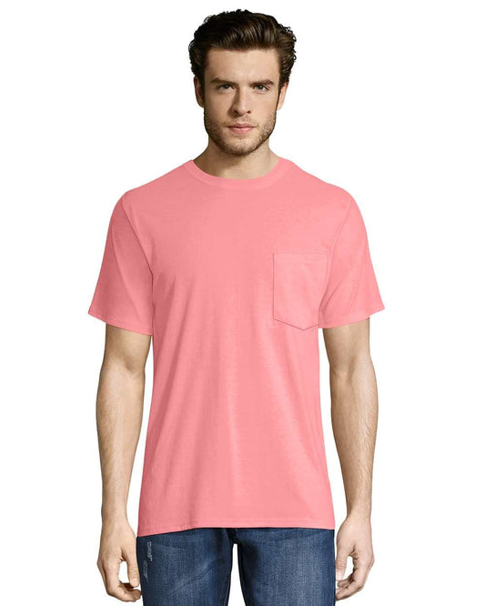 Hanes Adult Workwear Pocket T-Shirt-Safety PINK-4XL