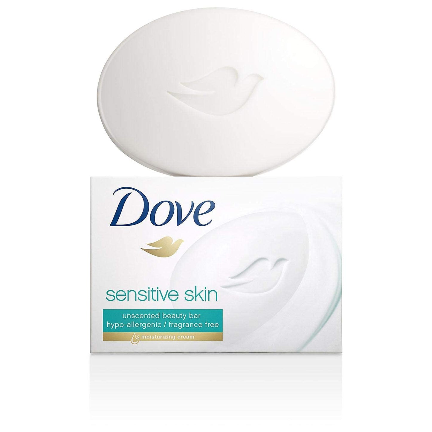 (PACK OF 4 BARS) Dove Unscented Beauty Soap Bar: SENSITIVE SKIN. Hypo-Allergenic & Fragrance Free. 25% MOISTURIZING LOTION & CREAM. Great for Hands, Face & Body (4 Bars, 3.5oz Each Bar)