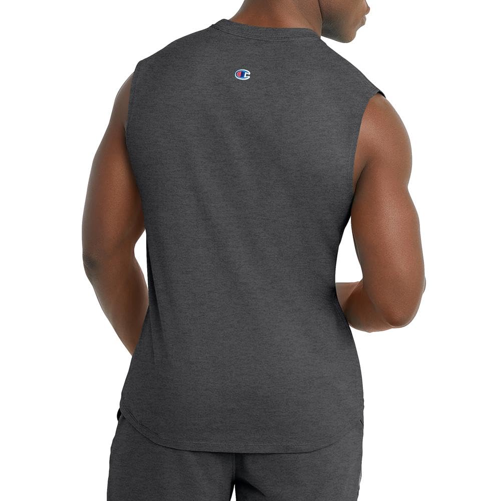 Champion Mens Muscle Tank, Classic Graphic Tee, Sleeveless T-shirt For (Reg. Or Big & Tall), Granite Heather Script, X-Large US