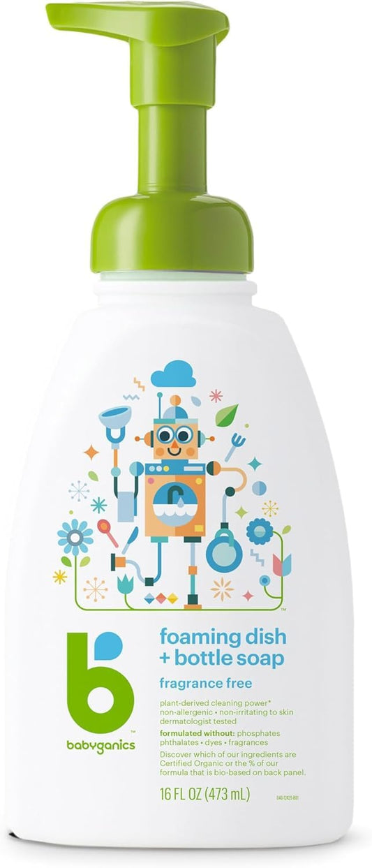 Babyganics Foaming Dish Soap, Pump Bottle, Fragrance Free, 16 oz.