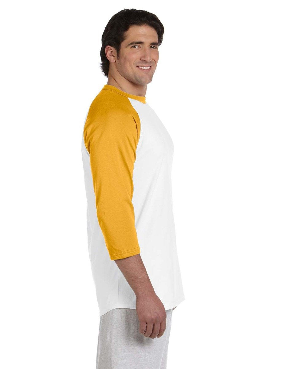 Champion Men's Raglan Baseball T-Shirt, White/C Gold, X-Large