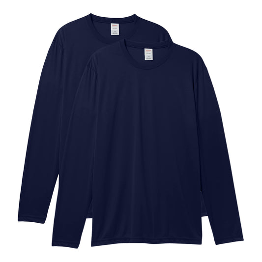 Hanes Men's Long Sleeve Cool Dri T-Shirt UPF 50+, X-Small, 2 Pack ,Navy