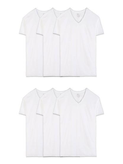 Fruit of the Loom Men's Eversoft Cotton Stay Tucked V-Neck T-Shirt, Regular-White-6 Pack, XX-Large