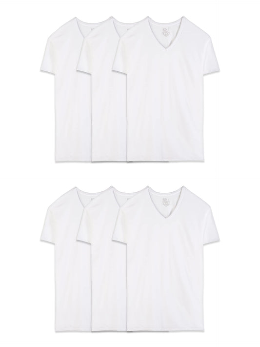 Fruit of the Loom Men's Eversoft Cotton Stay Tucked V-Neck T-Shirt, Regular-White-6 Pack, XX-Large