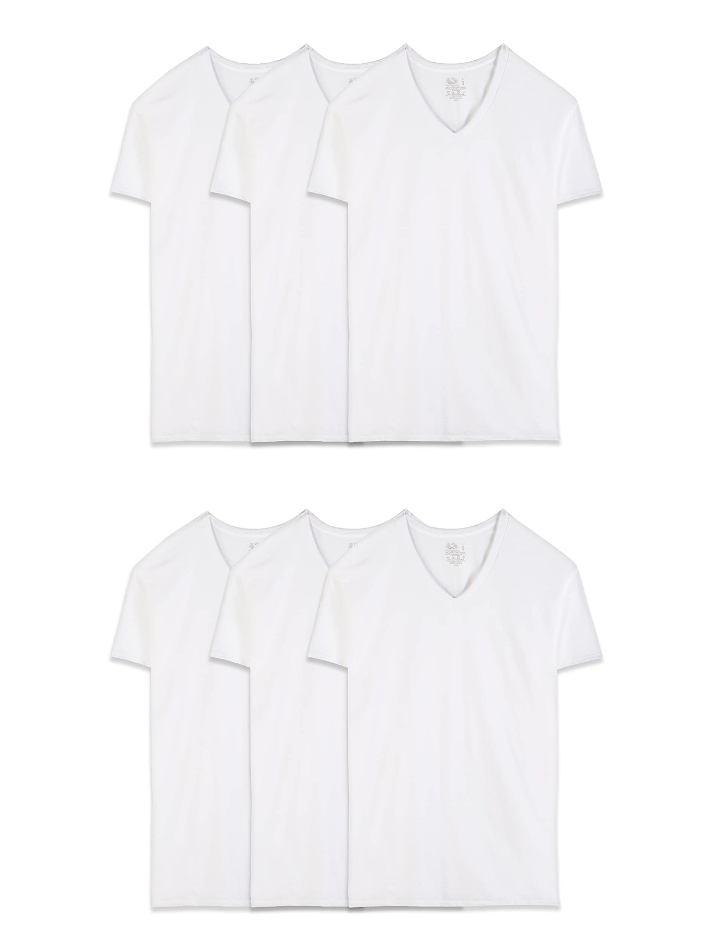Fruit of the Loom Men's Eversoft Cotton Stay Tucked V-Neck T-Shirt, Regular-White-6 Pack, XX-Large