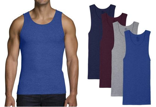 Fruit of the Loom Men's 100% Cotton A-Shirts Tank Tops Undershirts (Assorted Solids, Small)