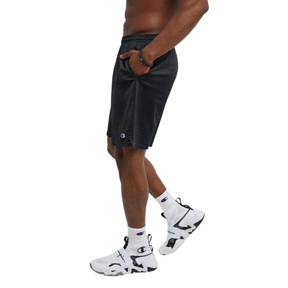 Champion Mesh Gym, Lightweight Athletic Shorts for Men (Reg. or Big, Black C Patch Logo, Large Tall