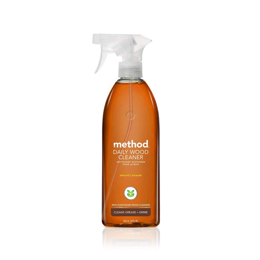 Method Daily Wood Cleaner, Plant-Based Formula that Cleans Shelves, Tables, and Other Wooden Surfaces While Removing Dust & Grime, Almond Scent, 828 ml Spray Bottles, 1 Pack, Packaging May Vary