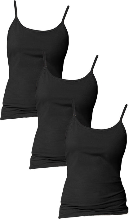 Hanes Women`s Stretch Cotton Cami with Built-in Shelf Bra Set of 3 L, Navy