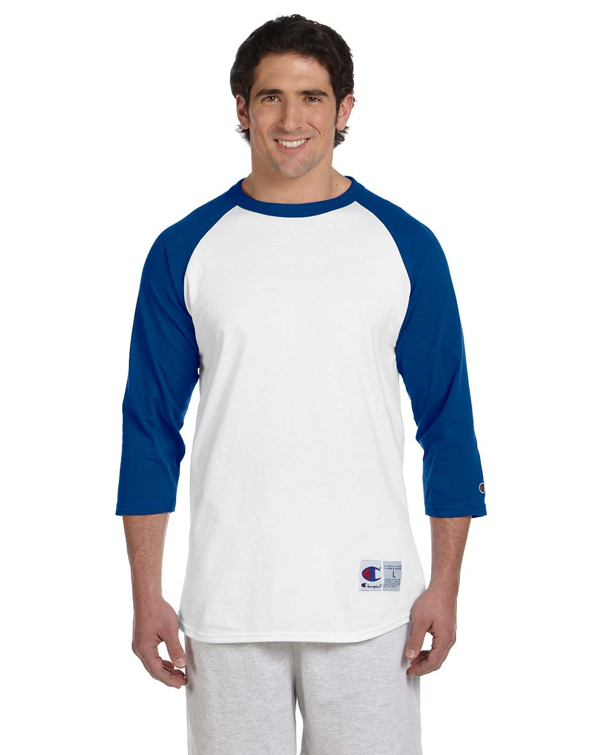 Champion Adult 5.2 oz. Raglan T-Shirt L OXF GRY HT/ GOLD